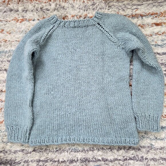 Handmade Chunky Knit Wool Sweater Baby Blue Size Small - Picture 5 of 6